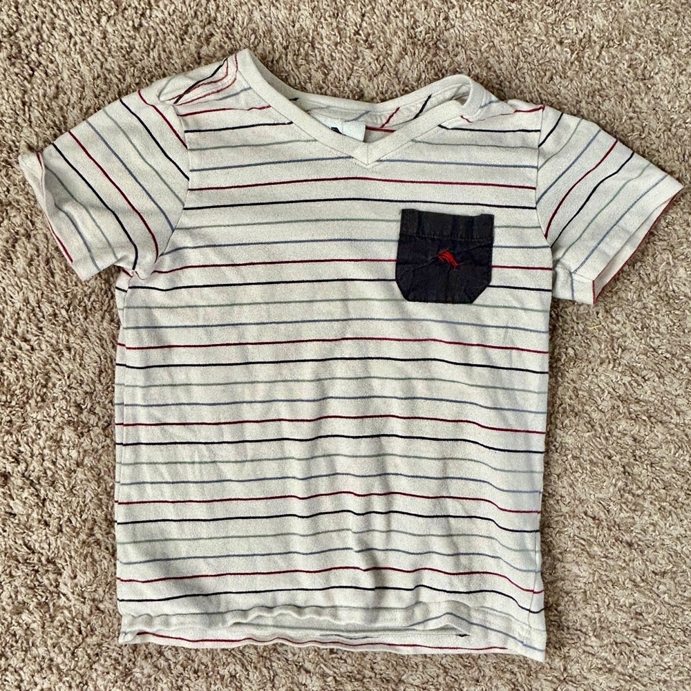 Tommy Bahama Toddler Multi Color Striped V-Neck Pocket‎ T-Shirt I White Navy Red